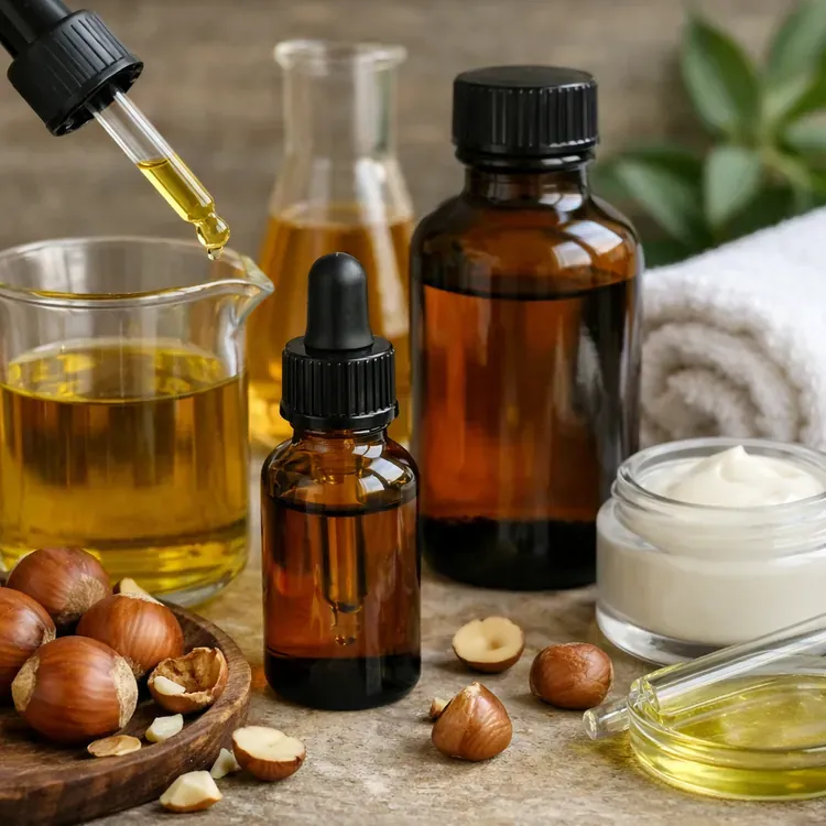 Cold-pressed hazelnut oil for cosmetics illustration